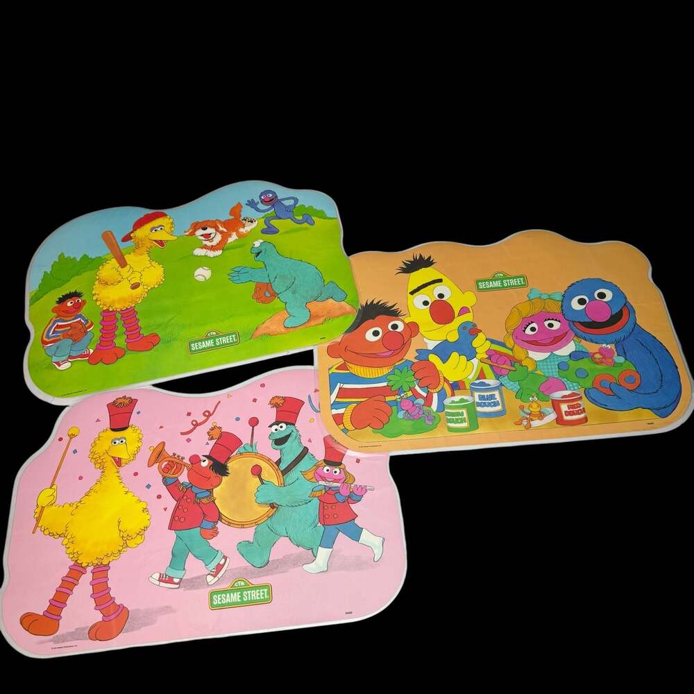 Vintage 1980s Sesame Street Educational Double-Sided Laminated Placemats 3